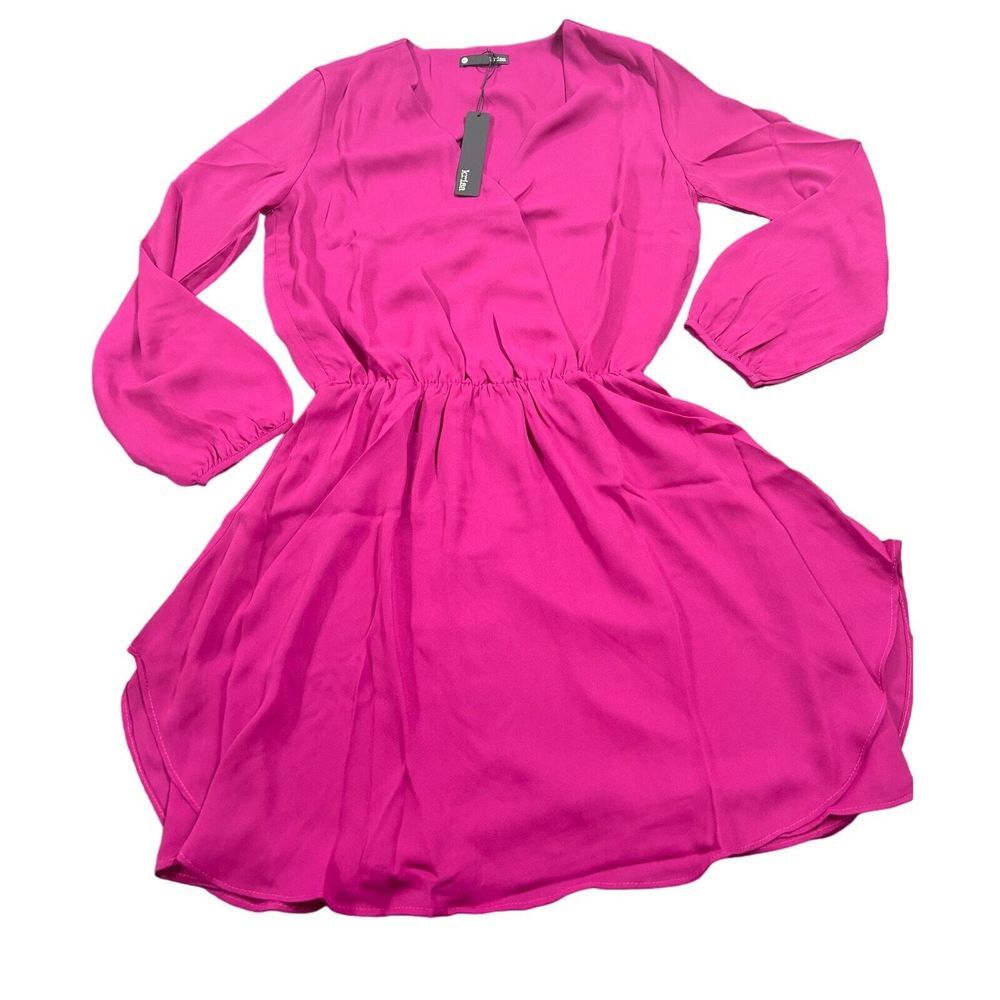 Krisa @ Revolve V-Neck Surplice Double Layered‎ Mini Dress in Fuchsia Size XS